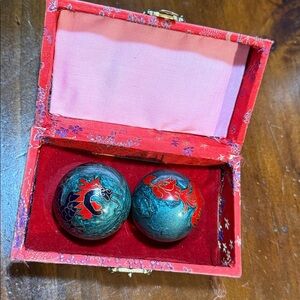 VINTAGE CLOISONNE PREMIUM CHIMING DRAGON AND PHOENIX BAODING BALLS💥